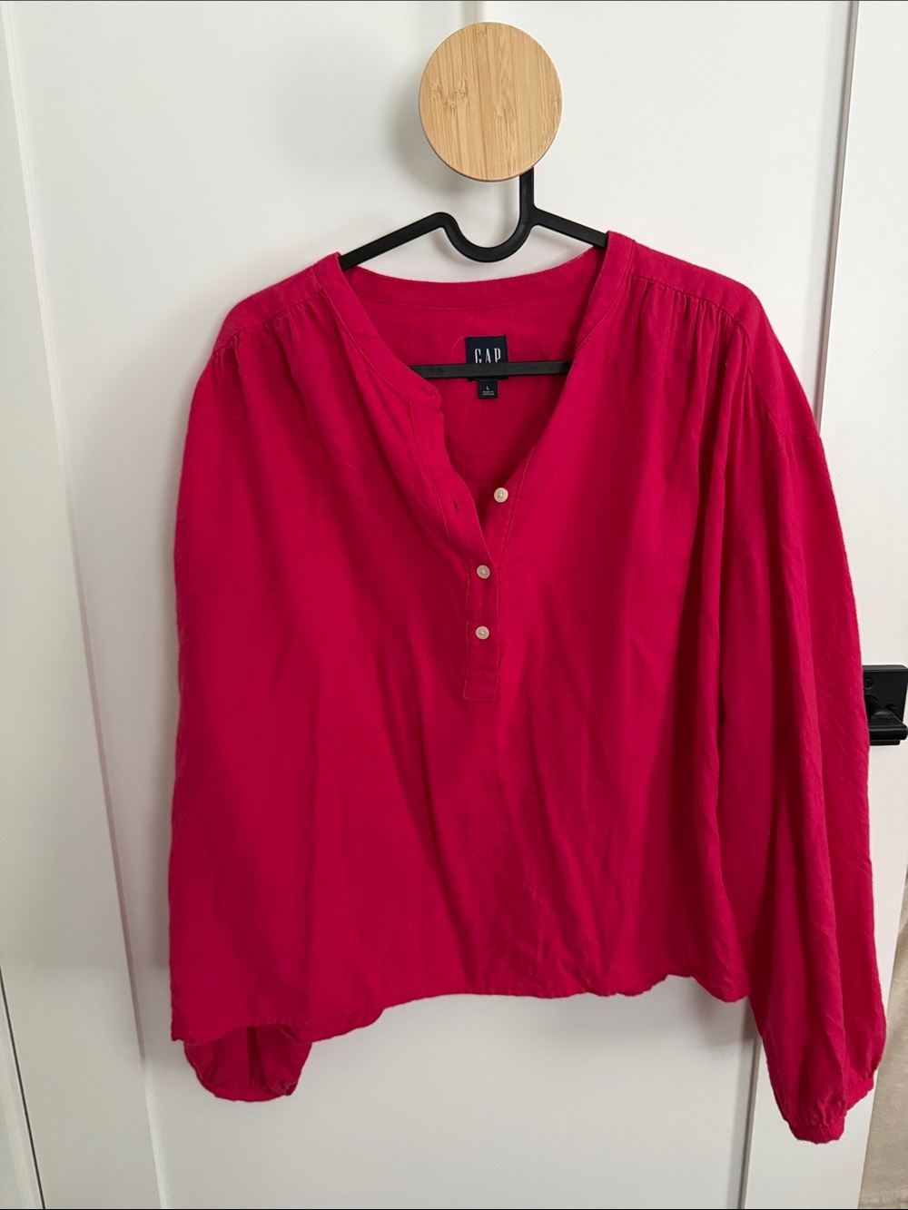GAP Bright Fuchsia Henley Button-Front Blouse